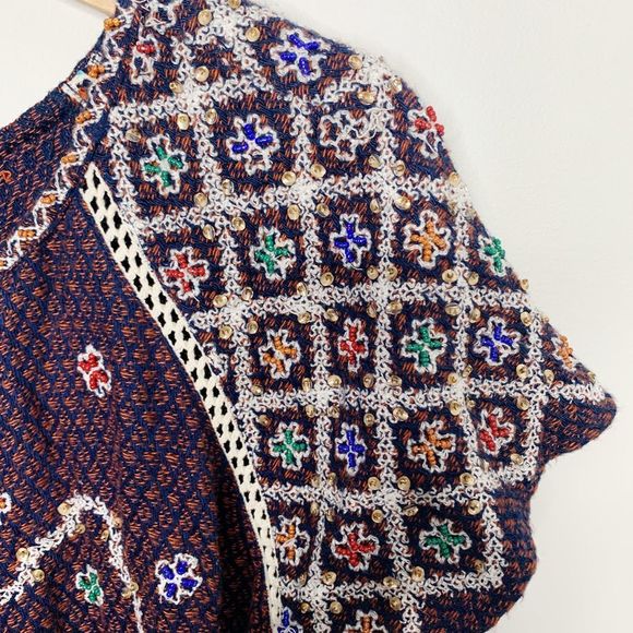 Free People In The Clouds Embroidered Burgundy Flare Oversized Top Size XS NWT - Picture 3 of 8